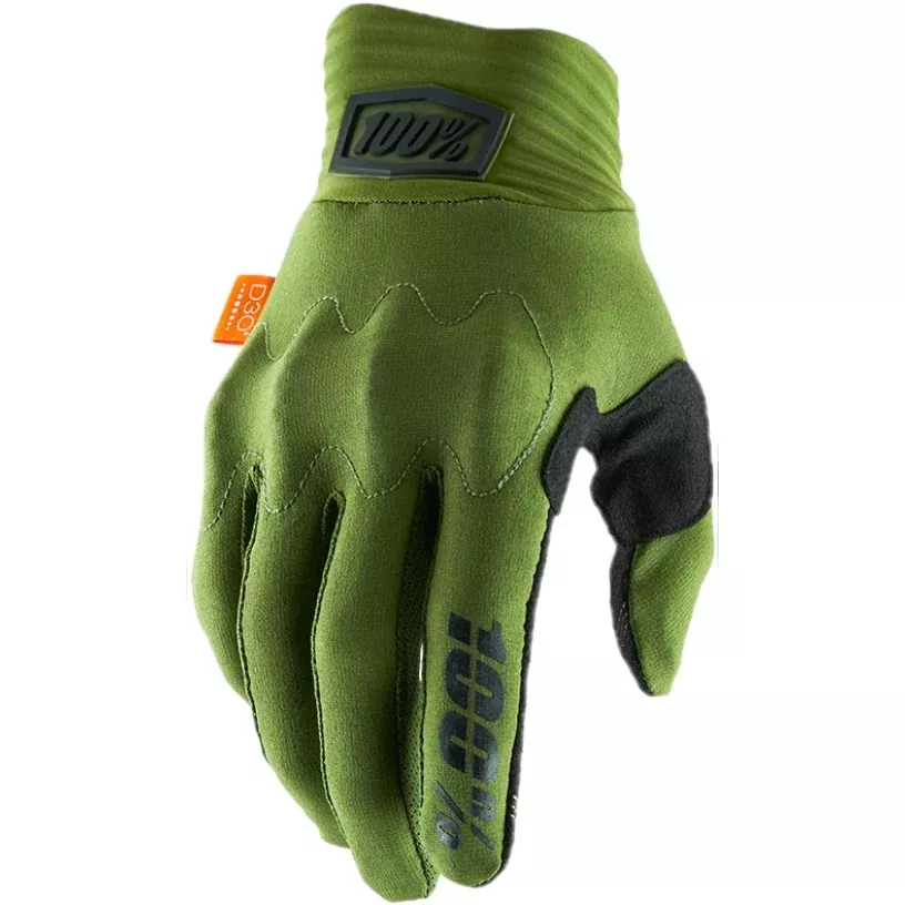 100% Cognito D30 Full Finger Gloves Army Green/Black
