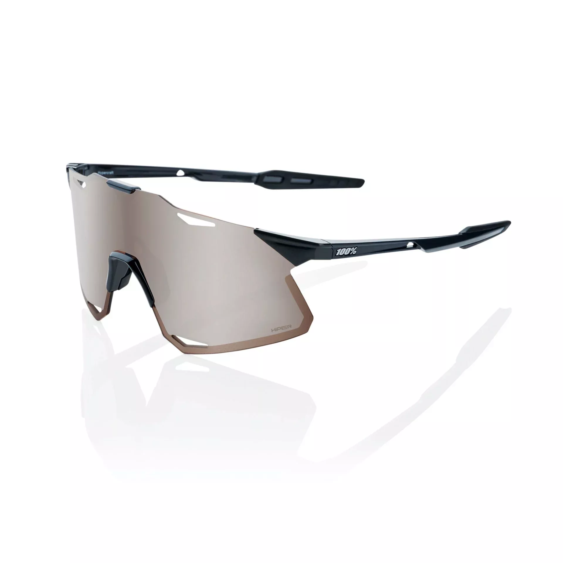 100% Hypercraft Sunglasses Gloss Black with Silver Mirror Lens