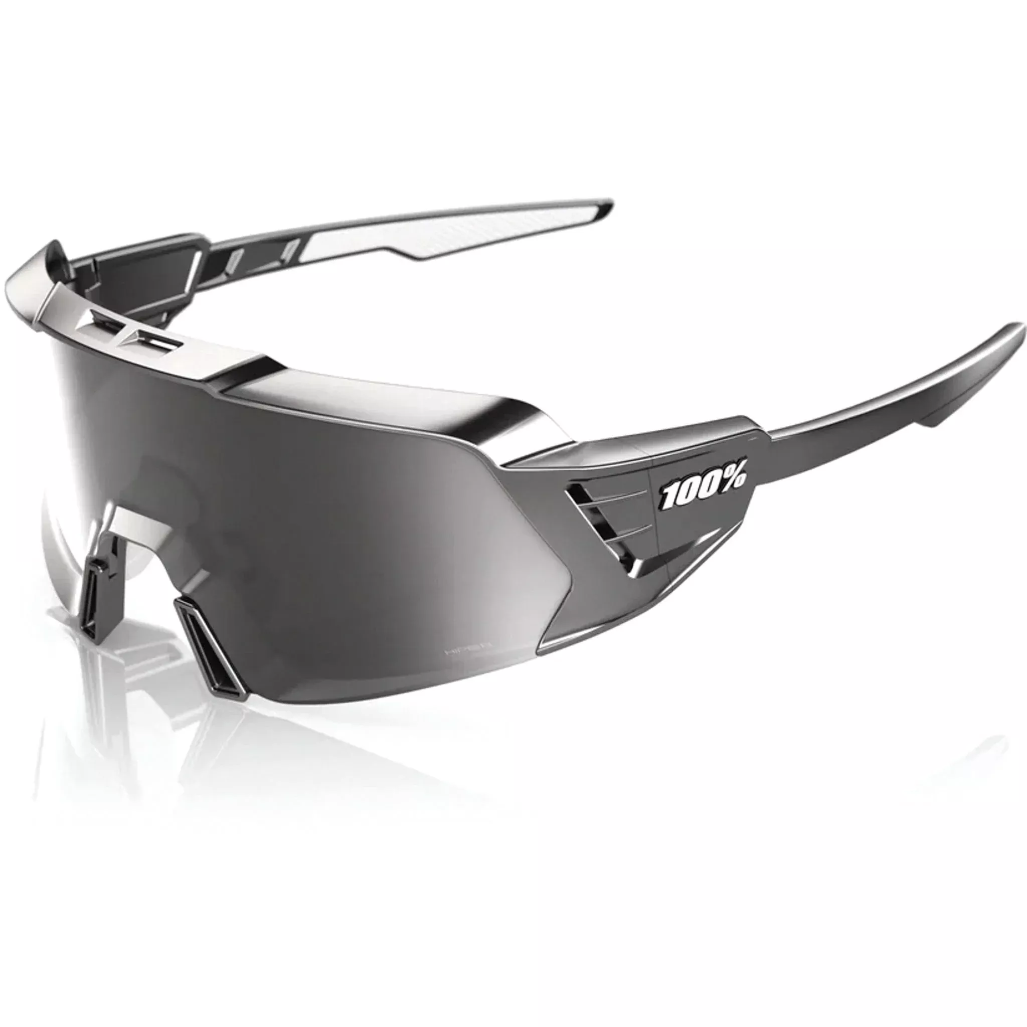 100% Korbin X Sunglasses Gloss Black Chrome – HiPER Silver Mirror Lens