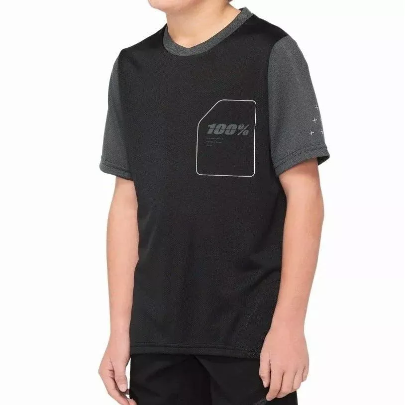100% Ride Camp Youth Short Sleeve MTB Jersey Black/Charcoal