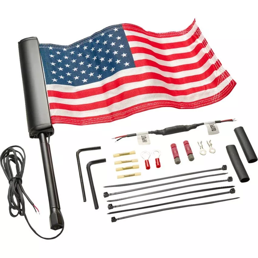 Ciro LED Lighted Flagpole W/ American Flag Chrome LED Flagpole 4 Harley