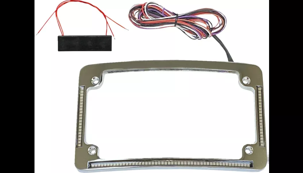 Custom Dynamics Chrome Radius License Plate Frame Red LEDs W/ Tag Light