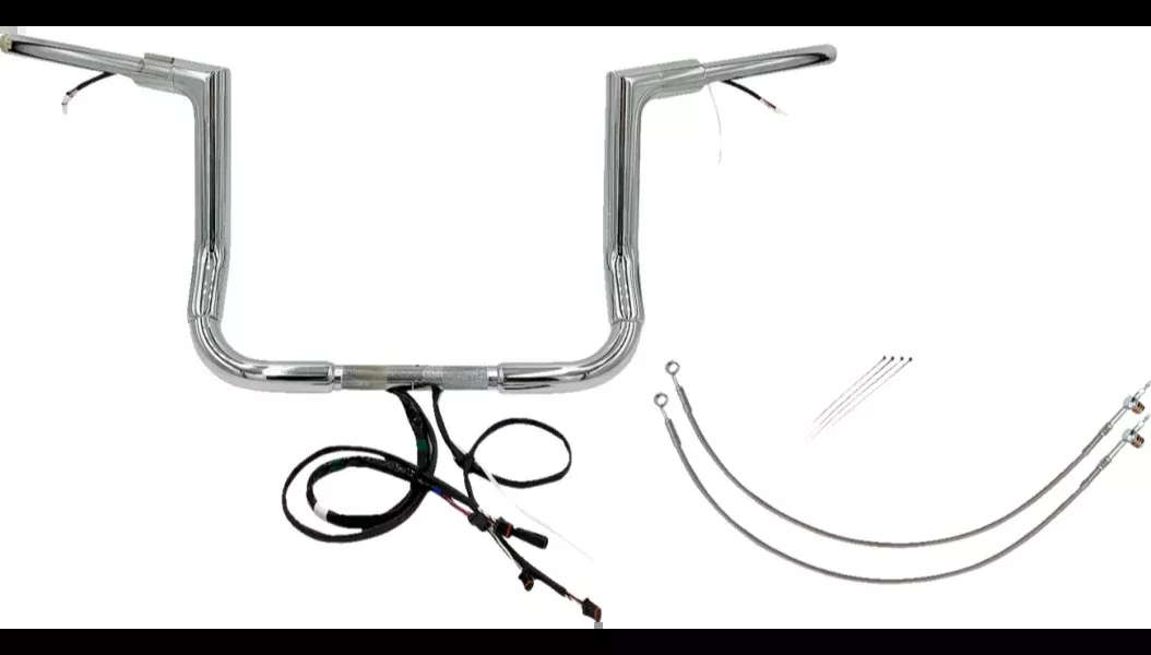 FBI Chrome 12" Flat Top Plug n Play EZ 1-1/2" Handlebar Kit Harley 16-20 FLH/T