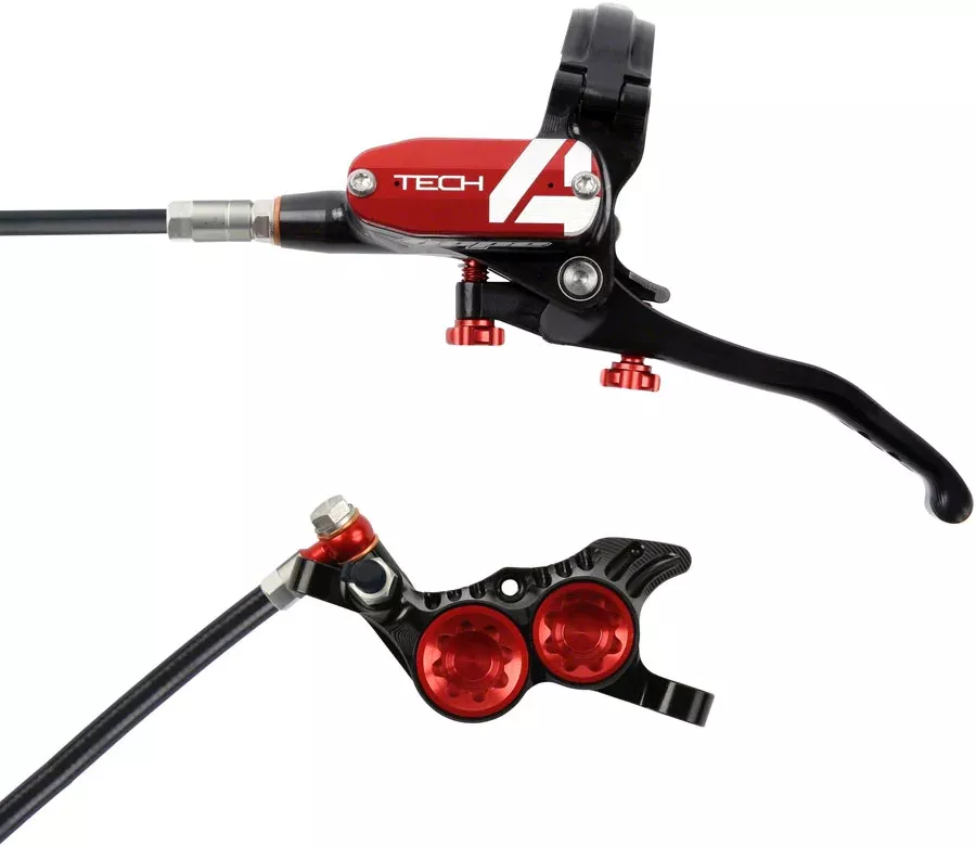 Hope Tech 4 V4 Disc Brake and Lever Set – Rear, Hydraulic, Post Mount, Red