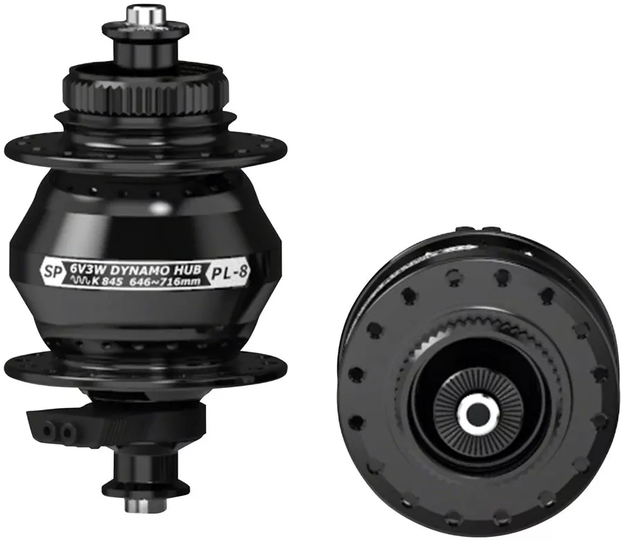 SP 8 Series Dynamo Front Hub – PL-8, 6V- 3W, QR x 100mm, Centerlock, 32H, Black
