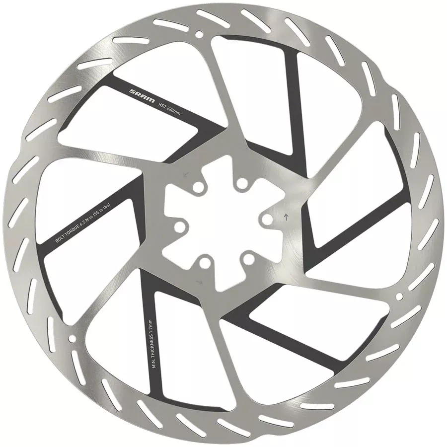 SRAM HS2 Disc Brake Rotor – 220mm, 6-Bolt, Rounded, Silver/Black
