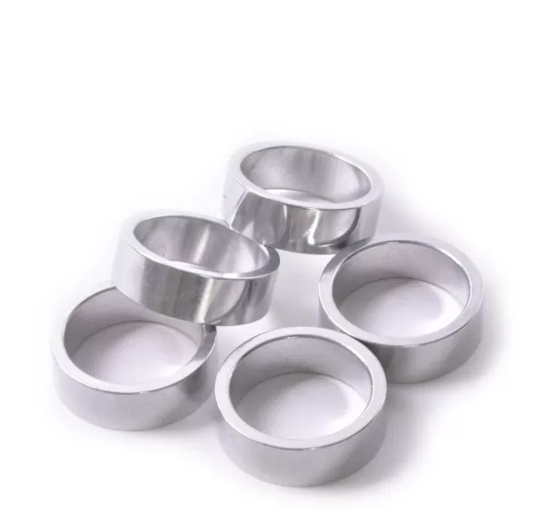 Wheels Manufacturing 1" x 10mm Silver Aluminum Headset Spacers, Bag of 5